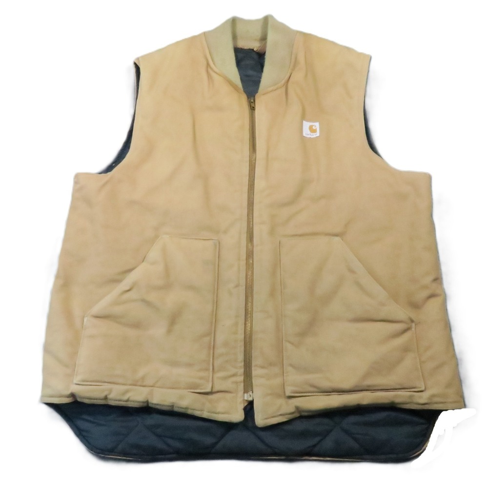 Carhartt VQ196 Duck Canvas Vest XLT Tan Quilt Lined USA Vintage Union 80s Rugged